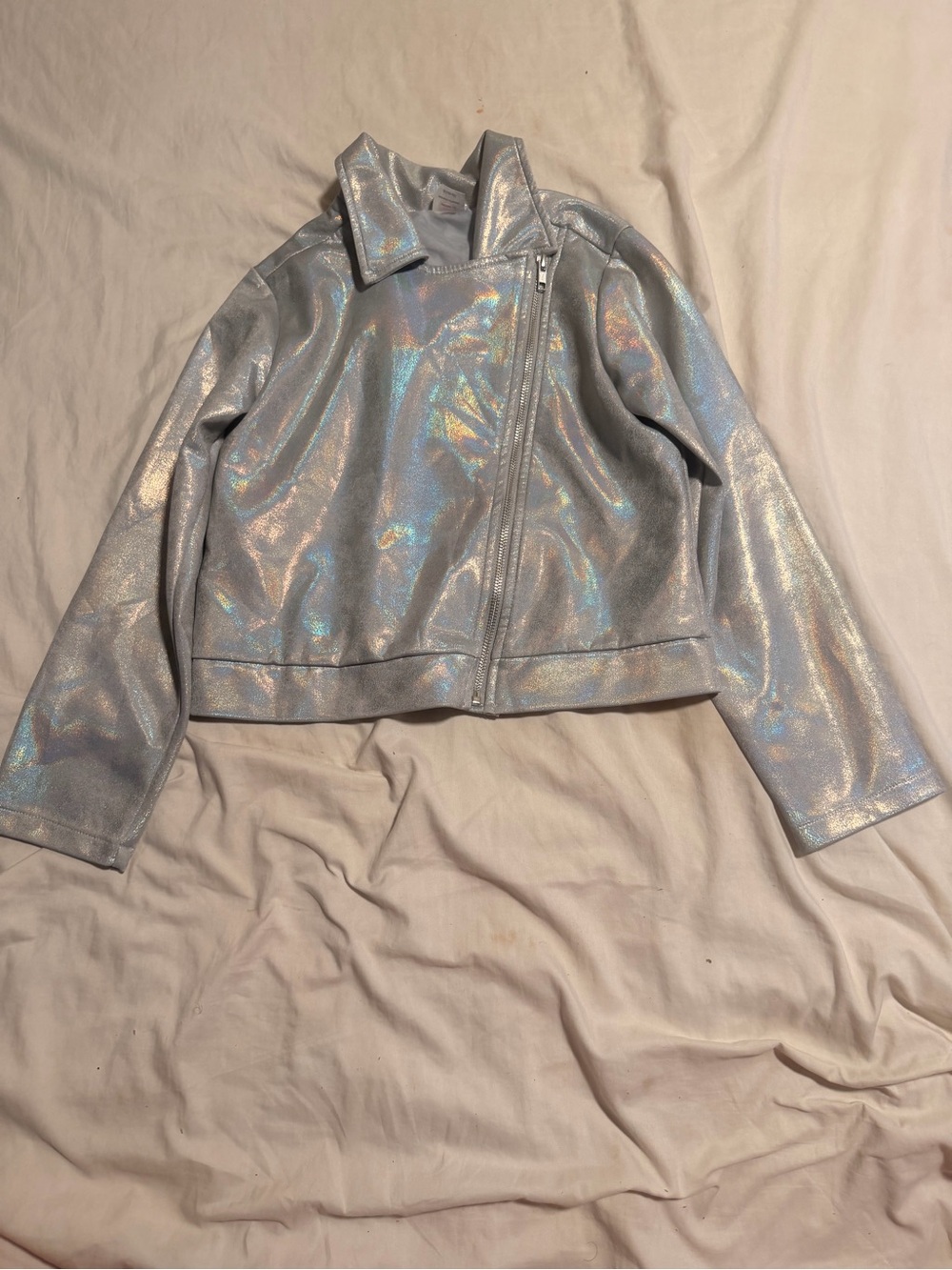 wonder nation Iridescent Silver Faux Leather Moto Jacket